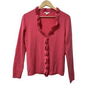 Garnet Hill Womens Cashmere Ruffle Cardigan Size S Pink Barbiecore Kawaii Luxury